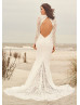 Long Sleeve Ivory Lace Crepe Keyhole Back Wedding Dress